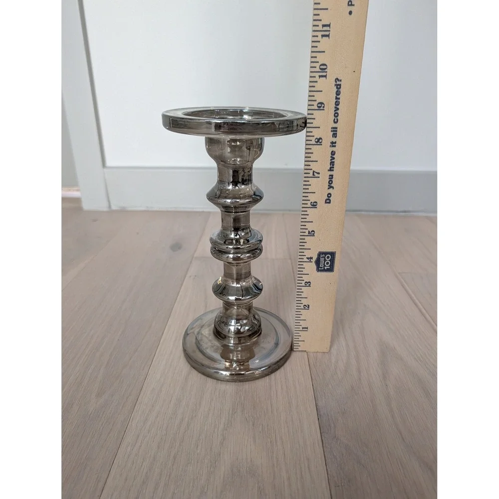 Smoky Gray Glass Pillar Candle Holder | Modern Vintage Decor